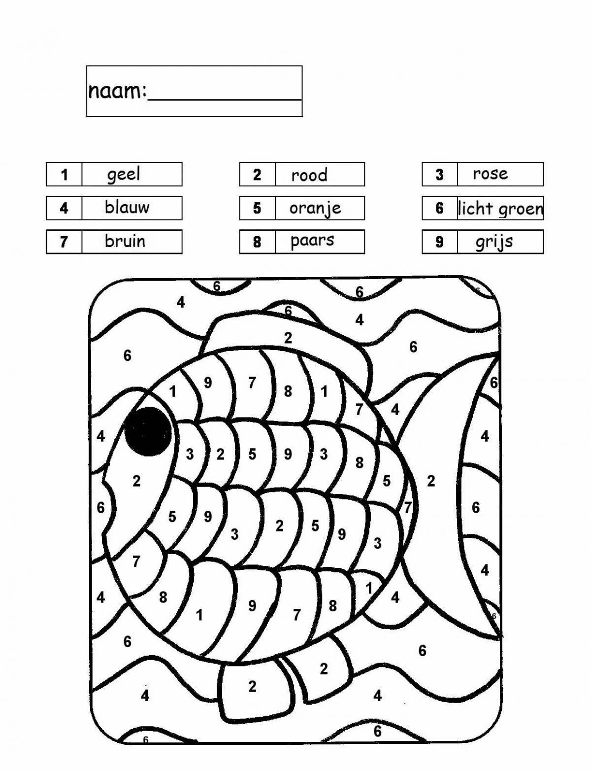 Coloring funny fish by numbers