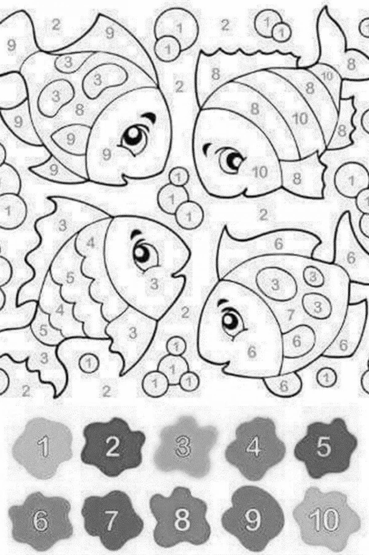 Adorable fish by number coloring book