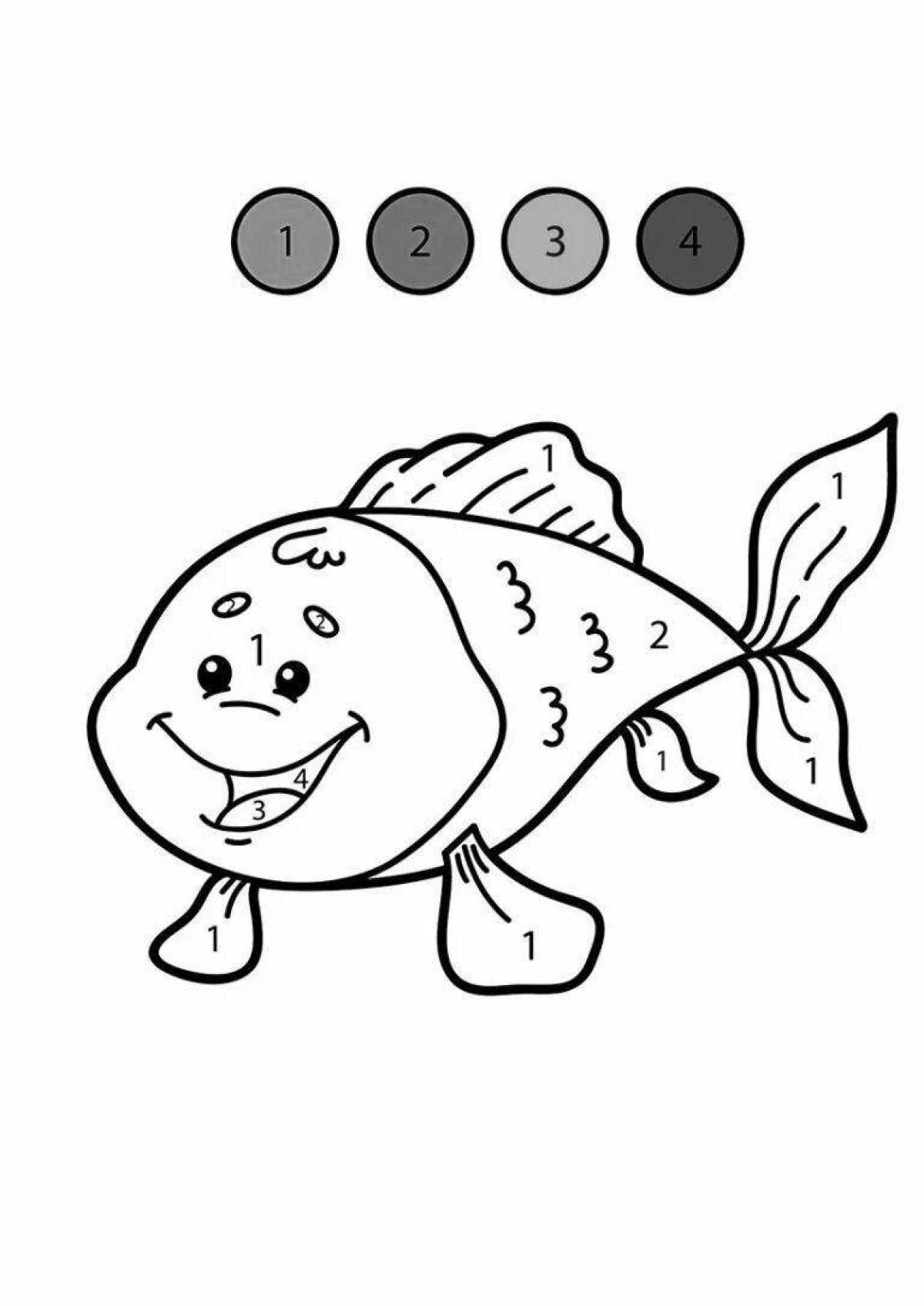 Coloring book attractive fish by numbers