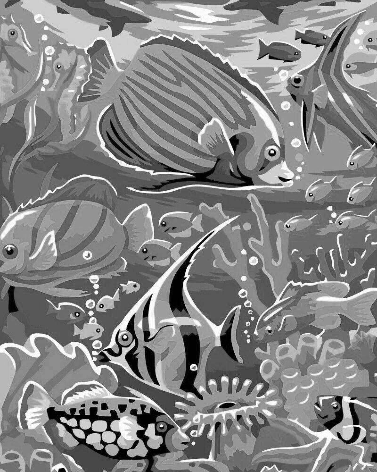 Раскраска потрясающие рыбы по номерам