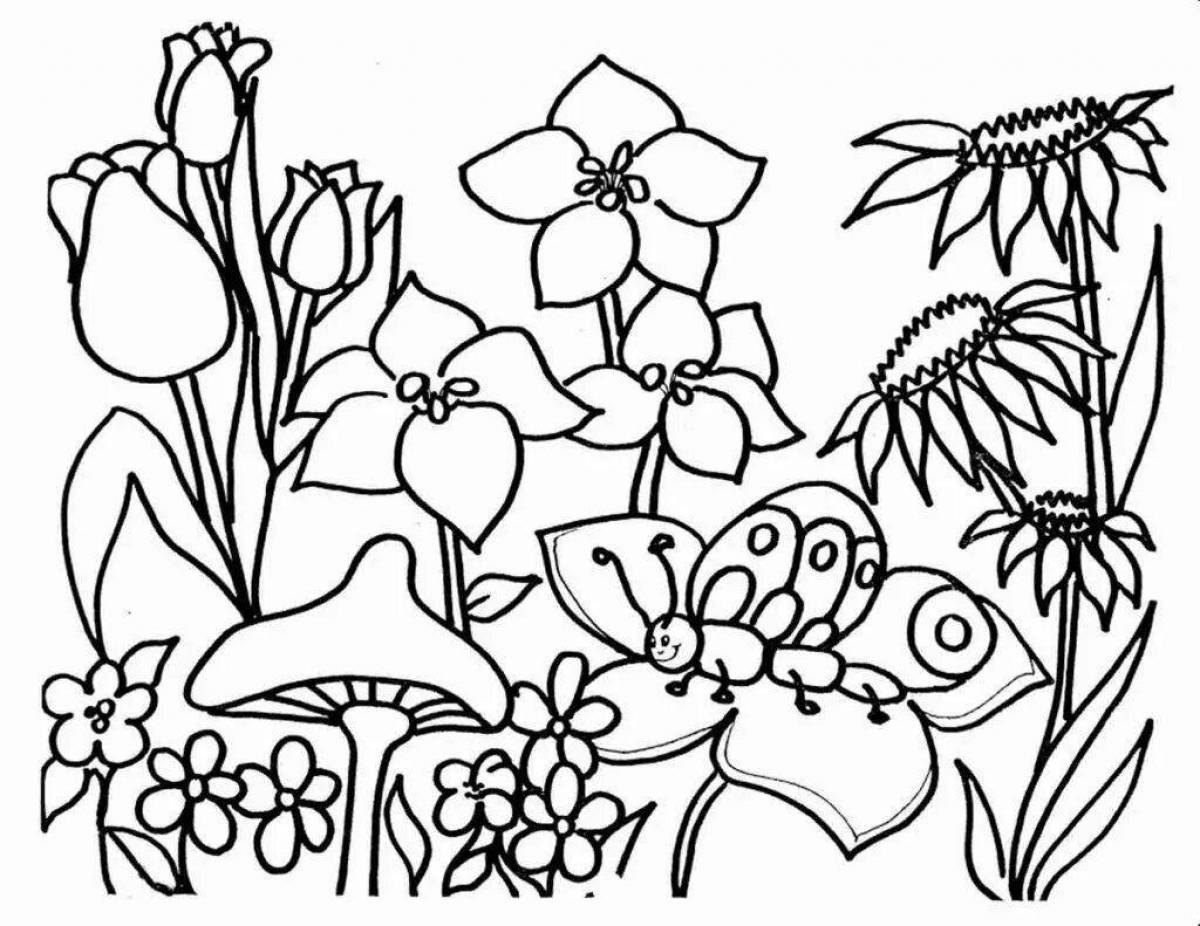 Inspiring coloring book with flowers
