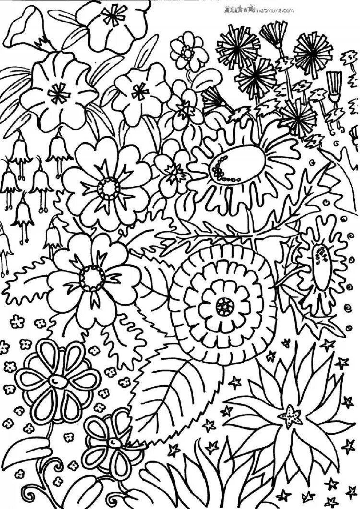 Exotic coloring book with flowers