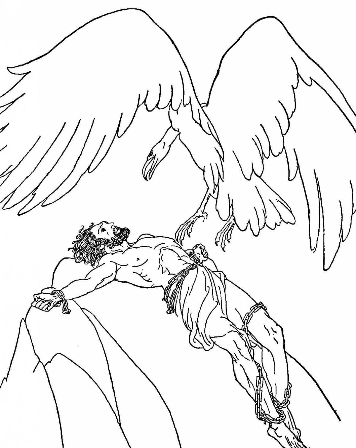 Colorfully improved Daedalus and Icarus coloring page