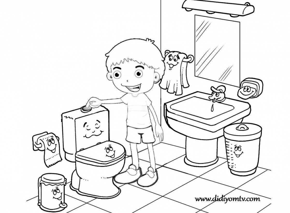 Яркая раскраска туалета для дошкольников
