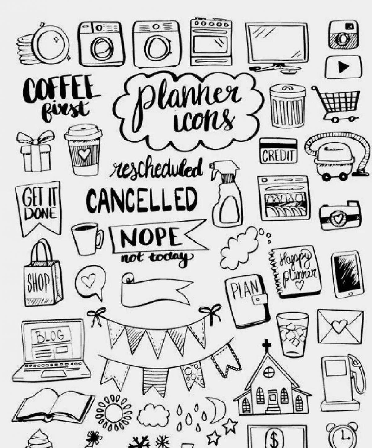 Cute stickers for coloring diary