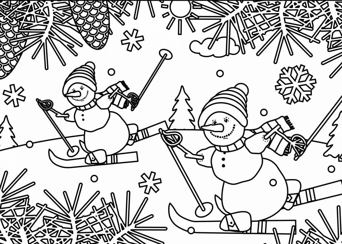 Color-blitzed snowman coloring page
