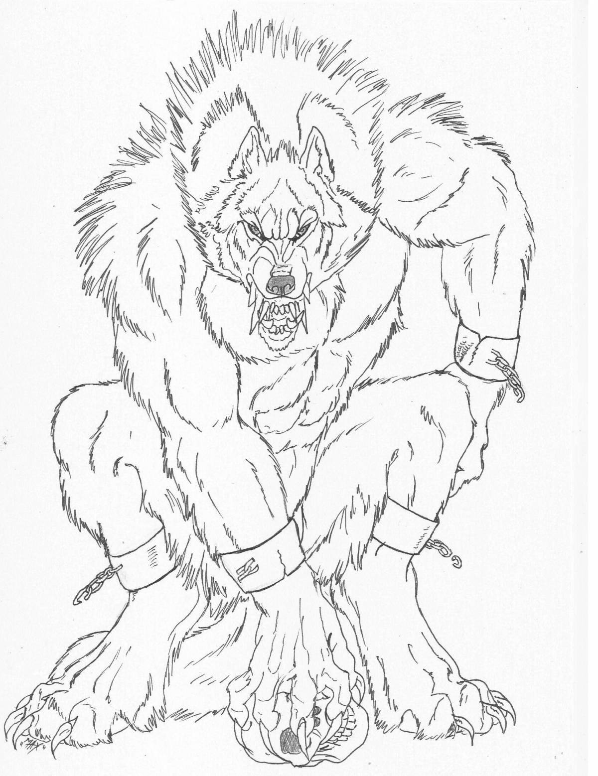 Hair-raising werewolf coloring page for kids