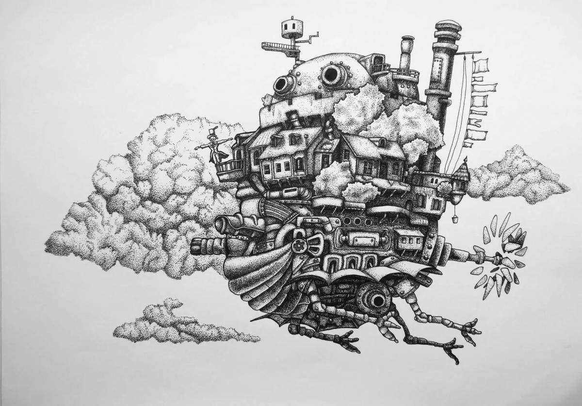 Glitzy coloring page anime moving castle
