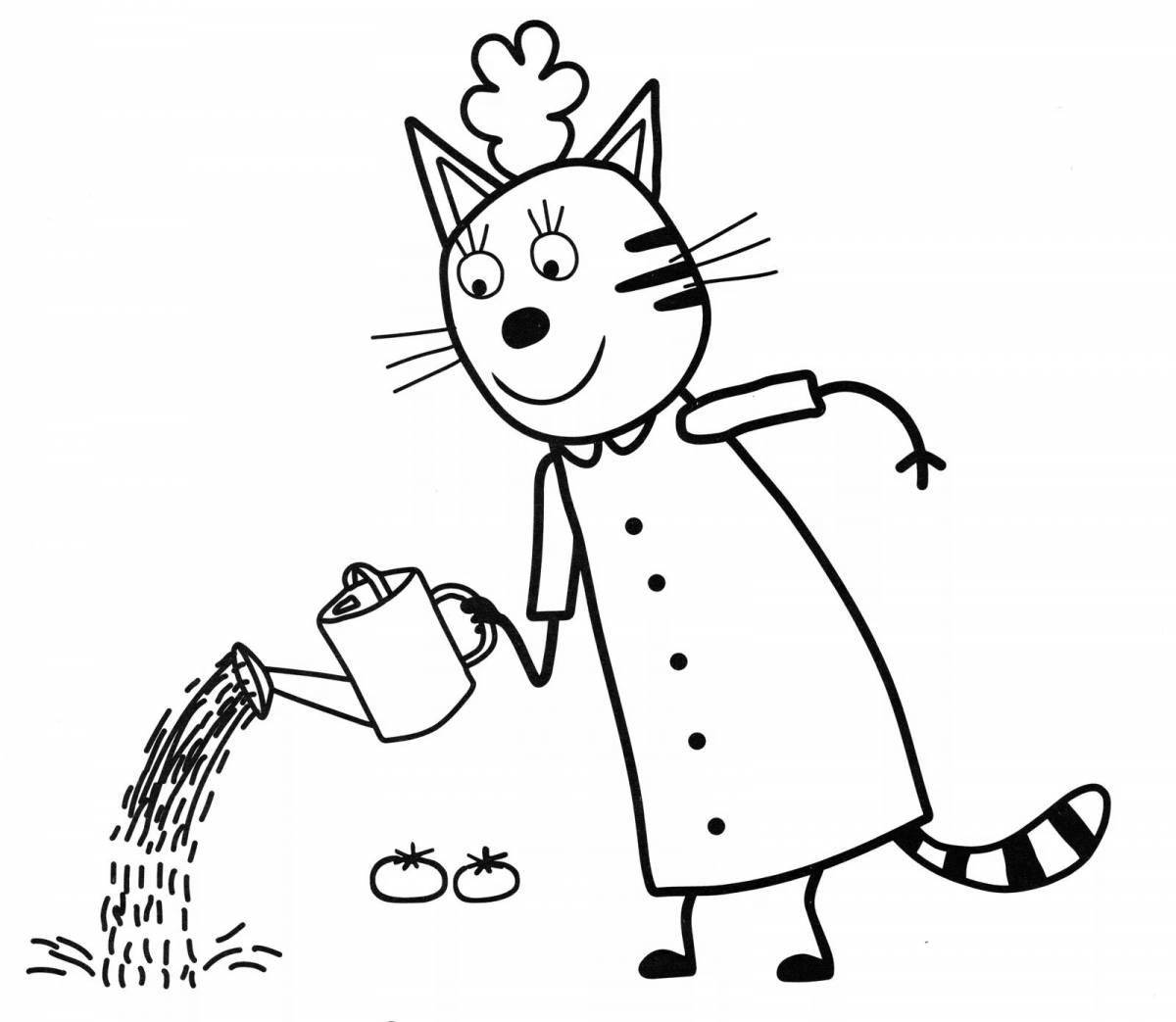 Three cats holiday coloring page