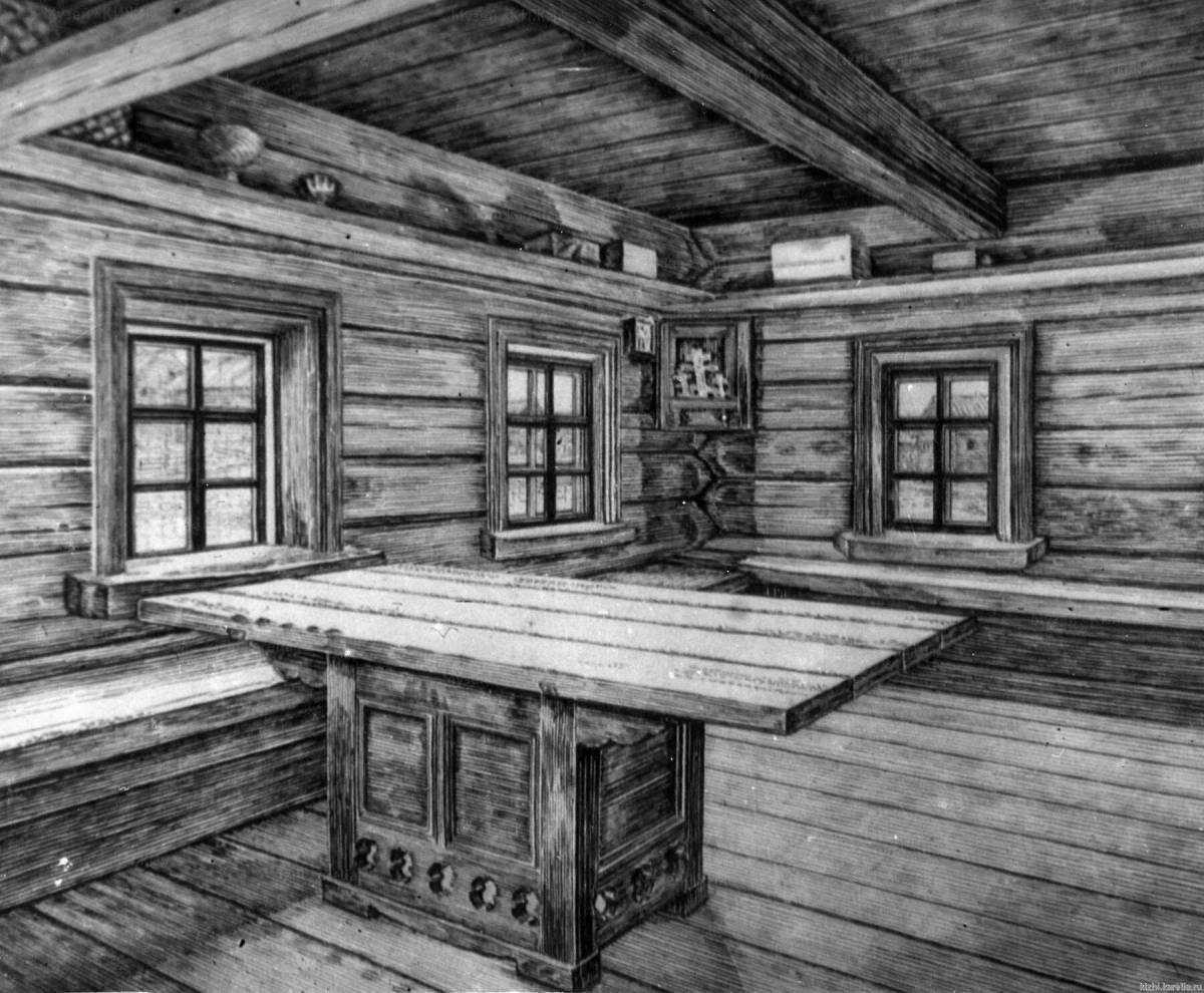 Exquisite interior of a Russian hut