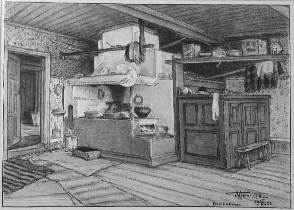 Delightful interior of a Russian hut