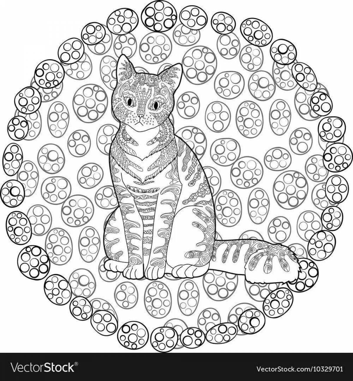 Раскраска веселый кот в кружке