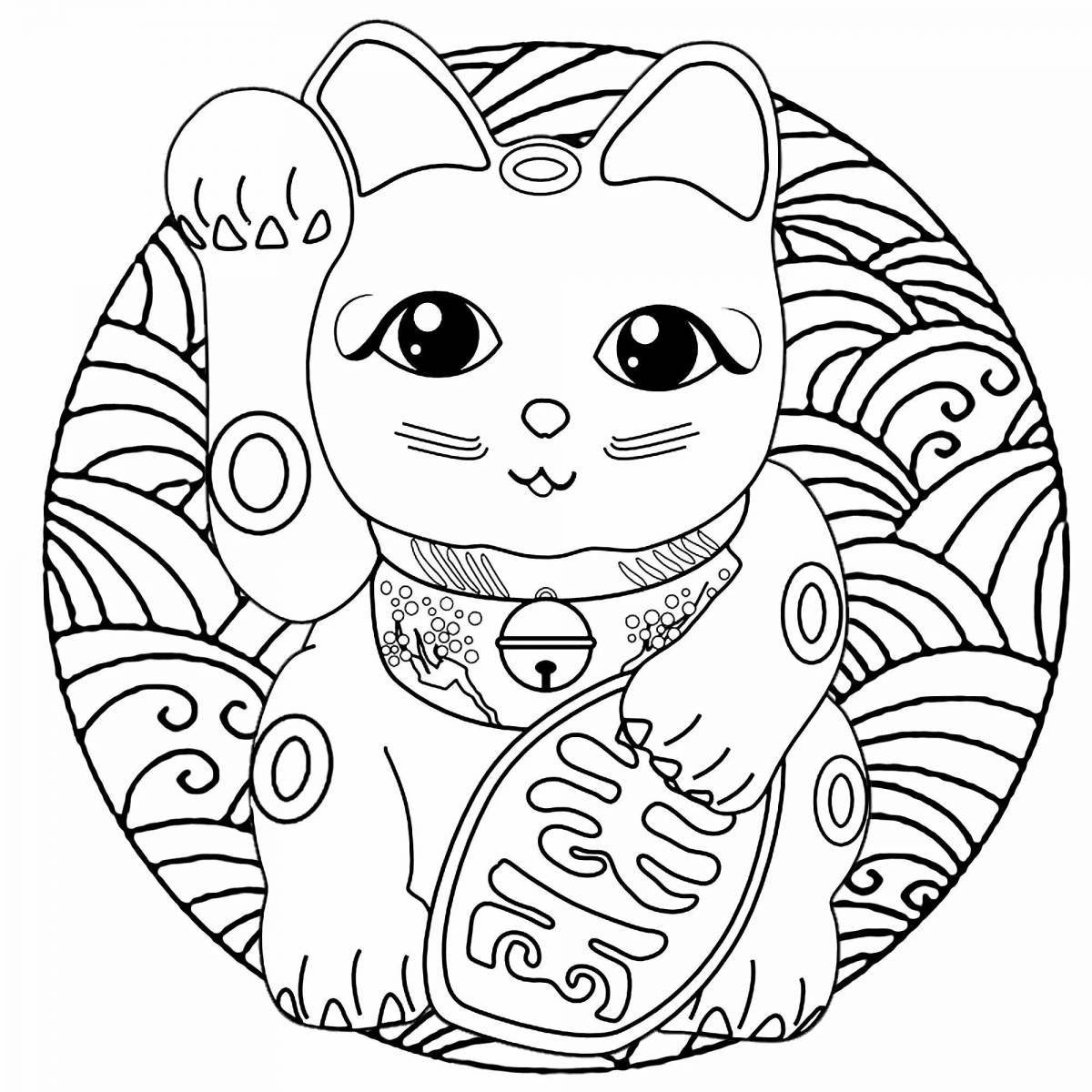 Милая кошка в кружке раскраски