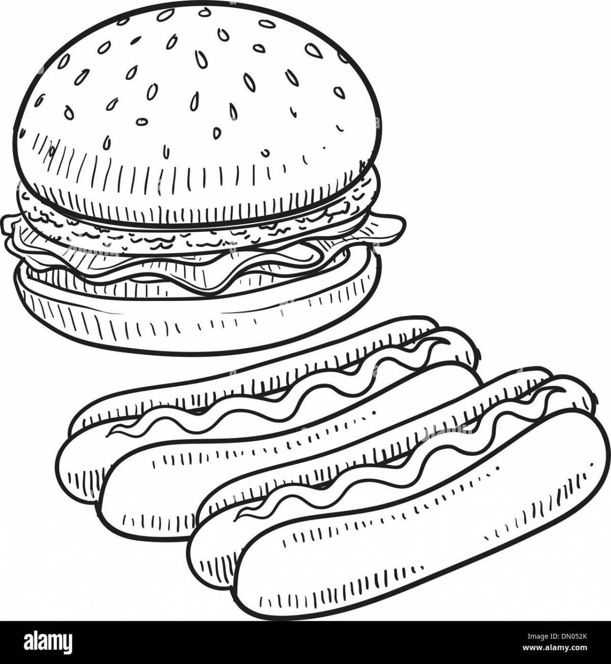 Coloring book funny hamburger for kids