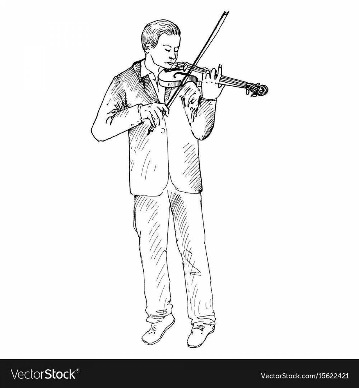 Playful coloring boy with violin