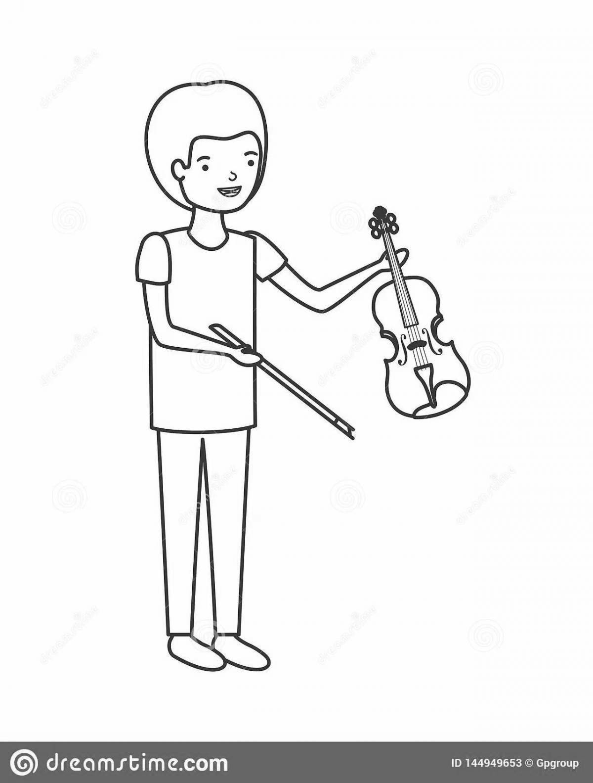 Energetic coloring boy with violin
