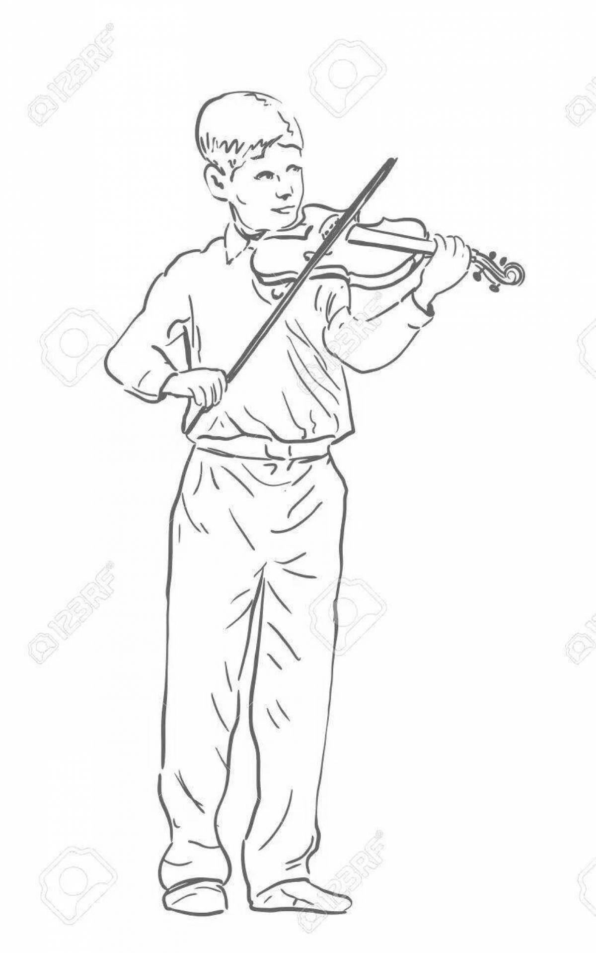 Забавная раскраска мальчик со скрипкой