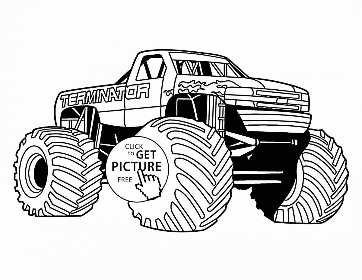 Exquisite monster truck dinosaur coloring book