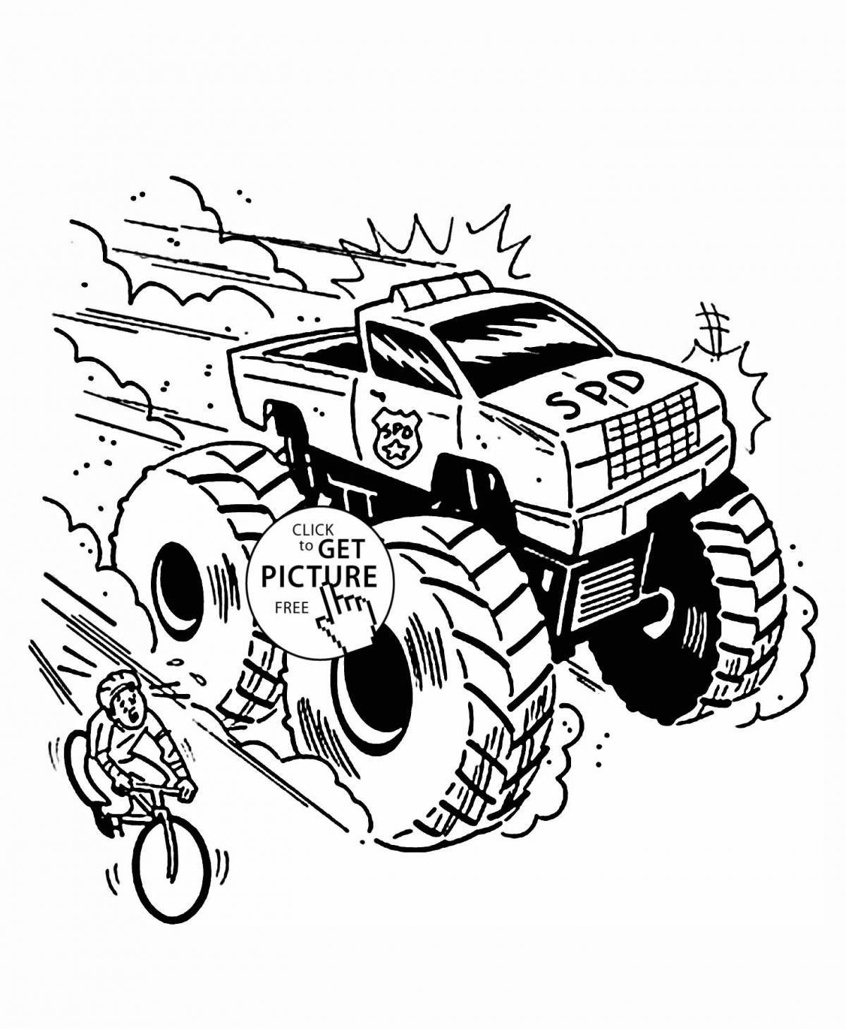 Glowing monster truck dinosaur coloring page