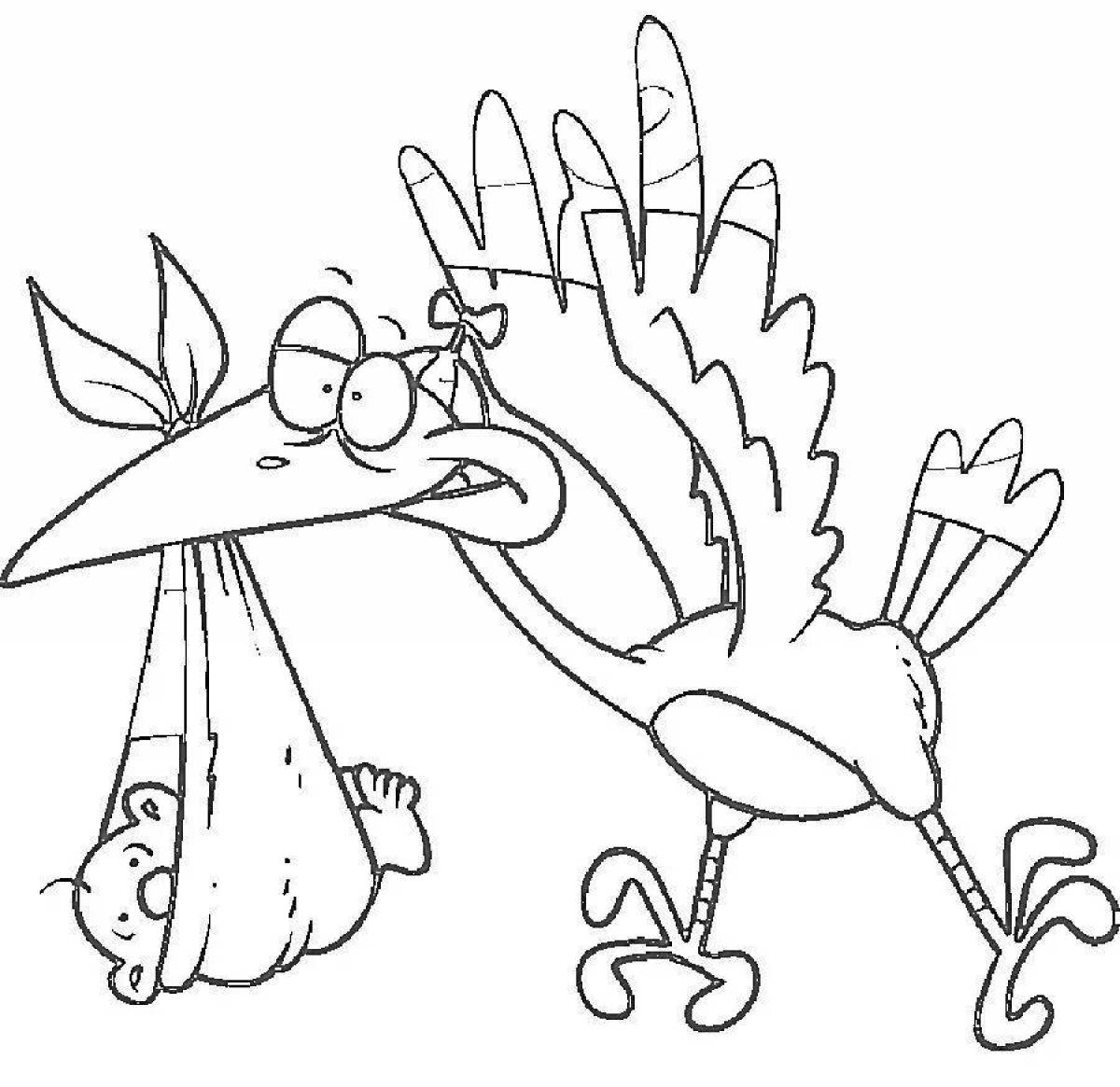 Coloring page gorgeous stork with baby