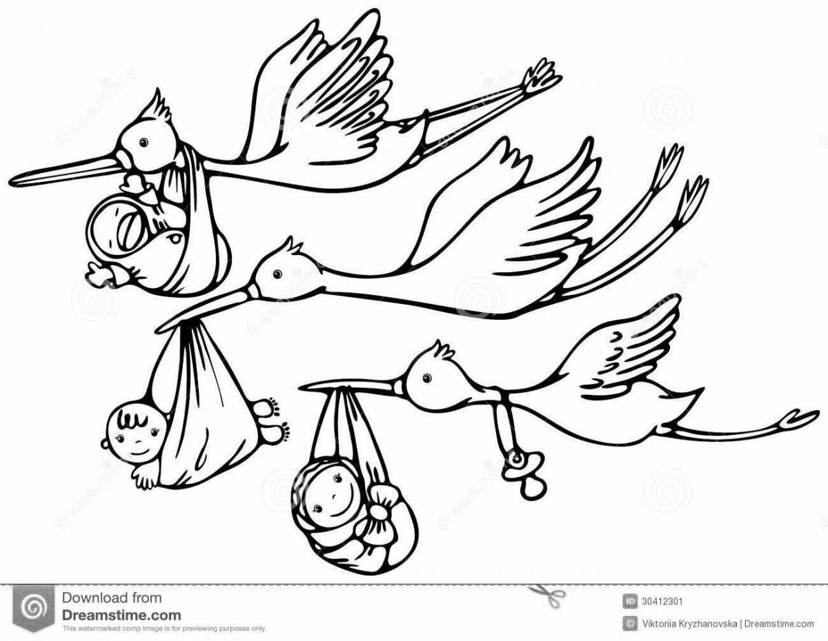 Coloring page gorgeous stork with baby