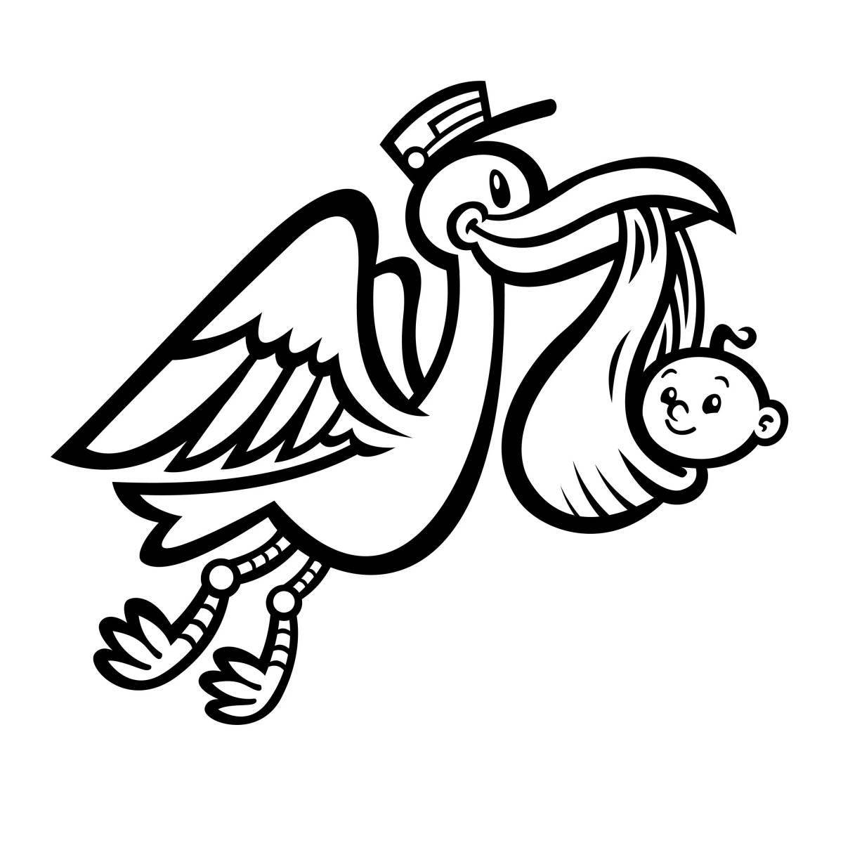 Cute stork with baby coloring book