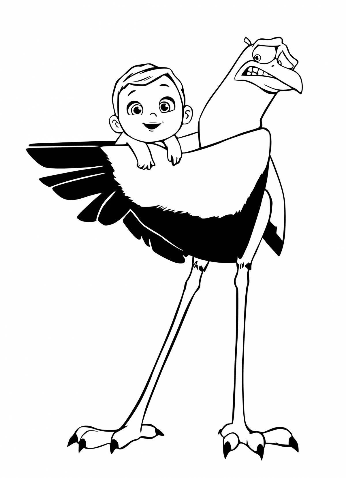 Coloring page graceful stork with a cub