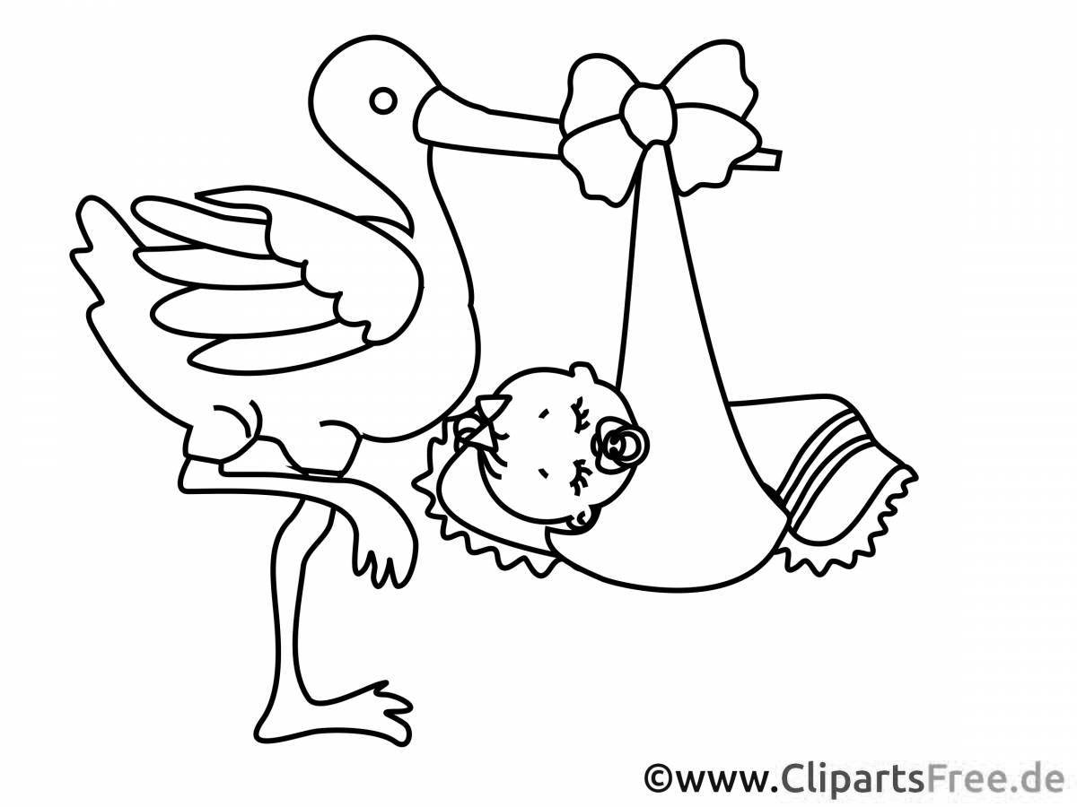 Coloring page wild stork with a cub