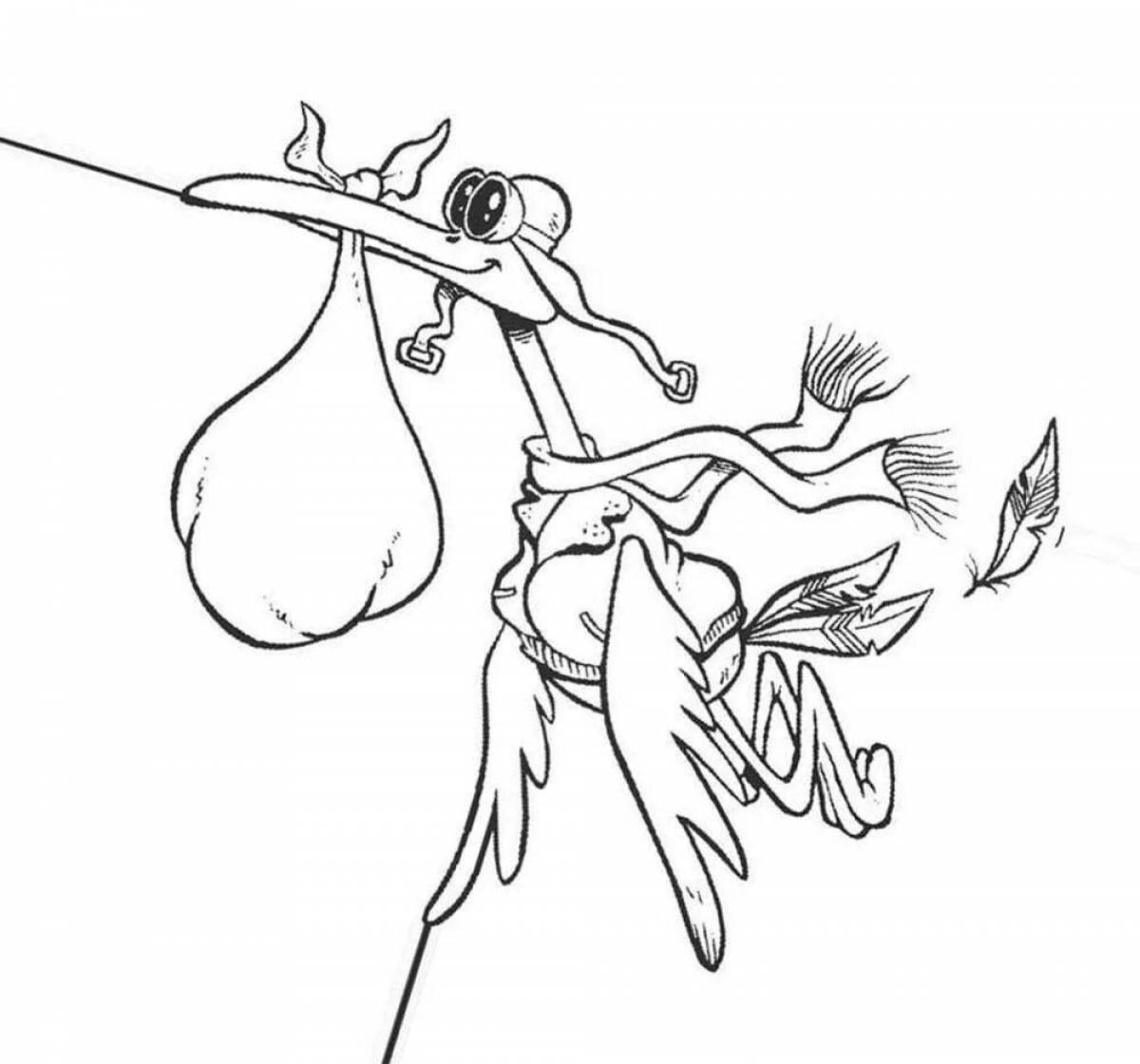 Coloring page blessed stork with baby