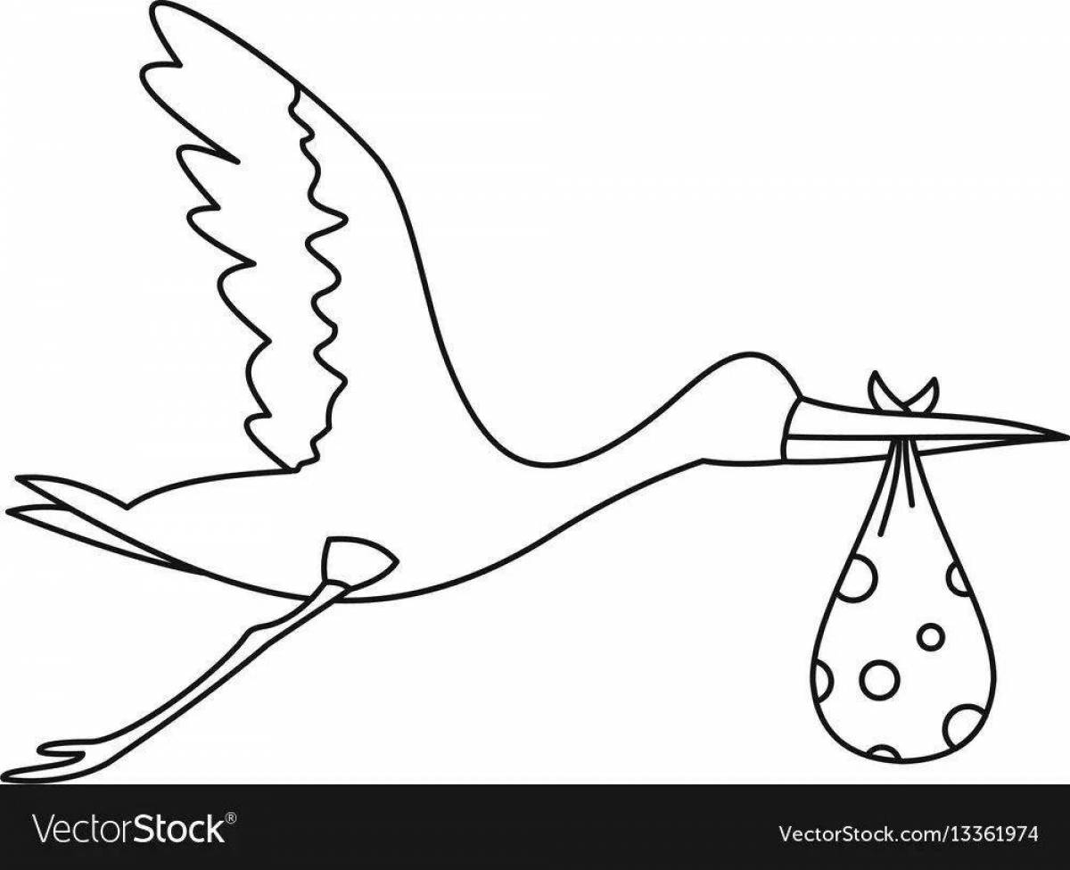 Coloring book cheerful stork with a cub