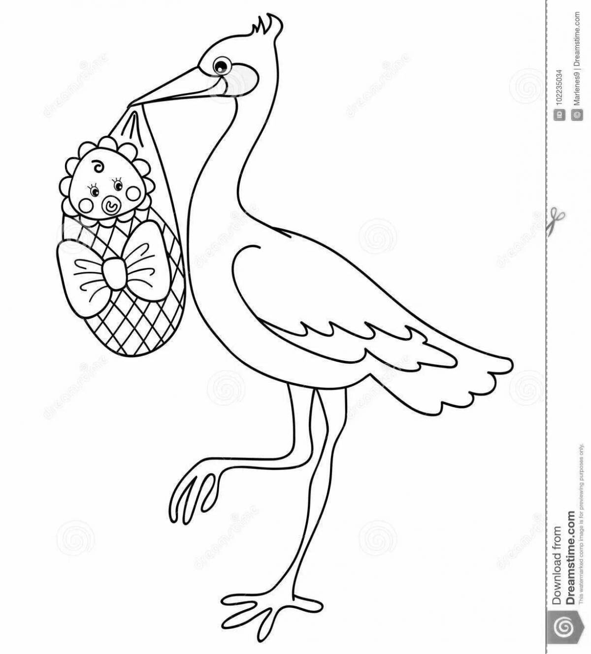 Blessed stork with baby coloring book