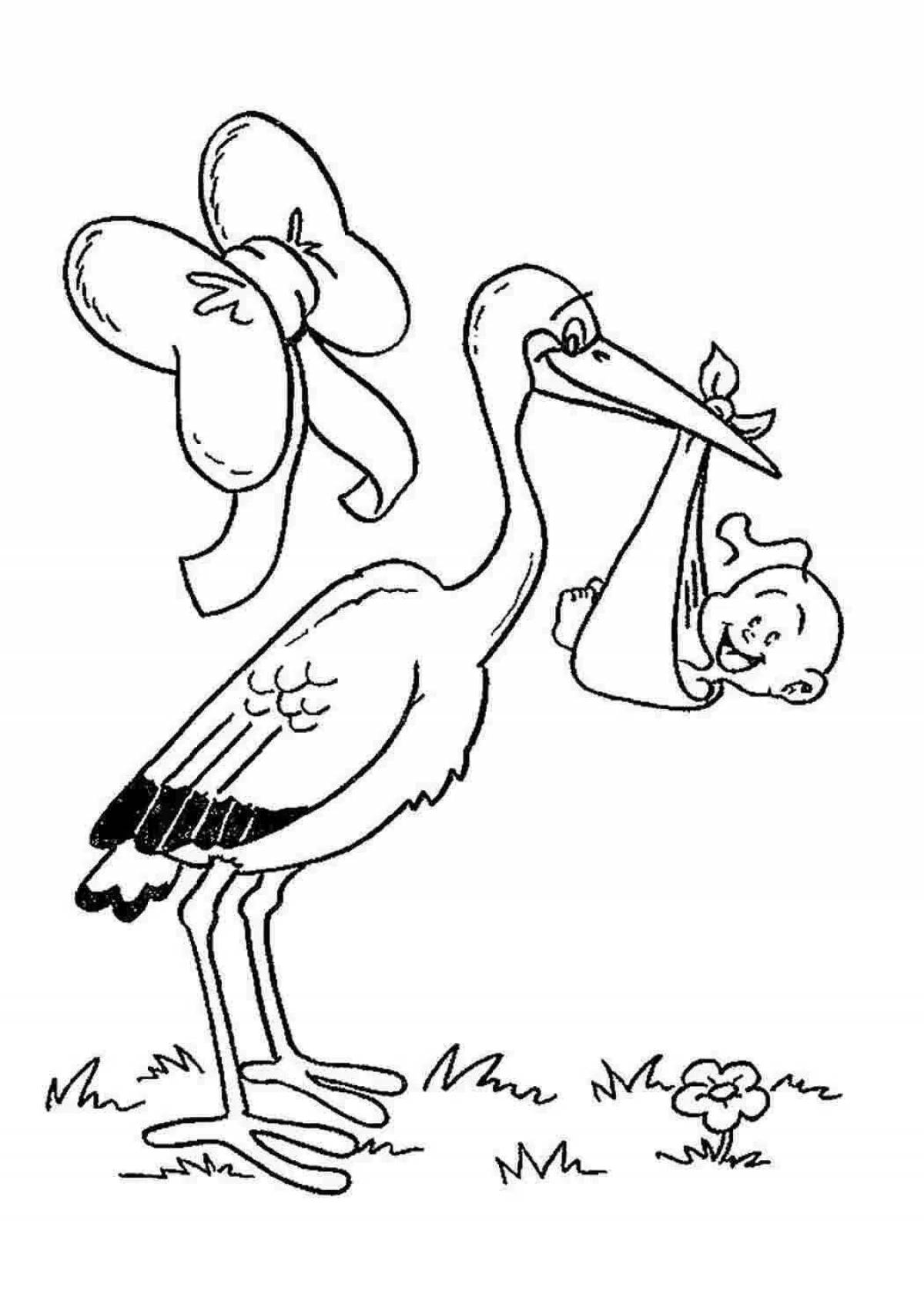 Adorable stork with baby coloring book