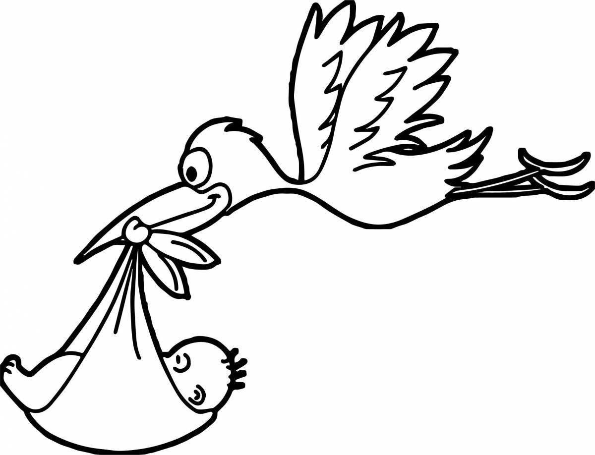 Live stork with baby coloring book