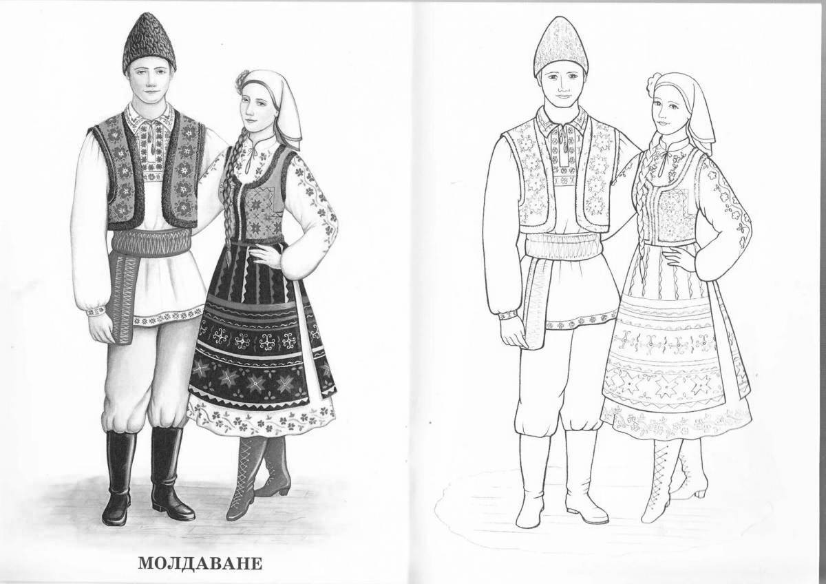 Coloring page elegant Kuban national costume