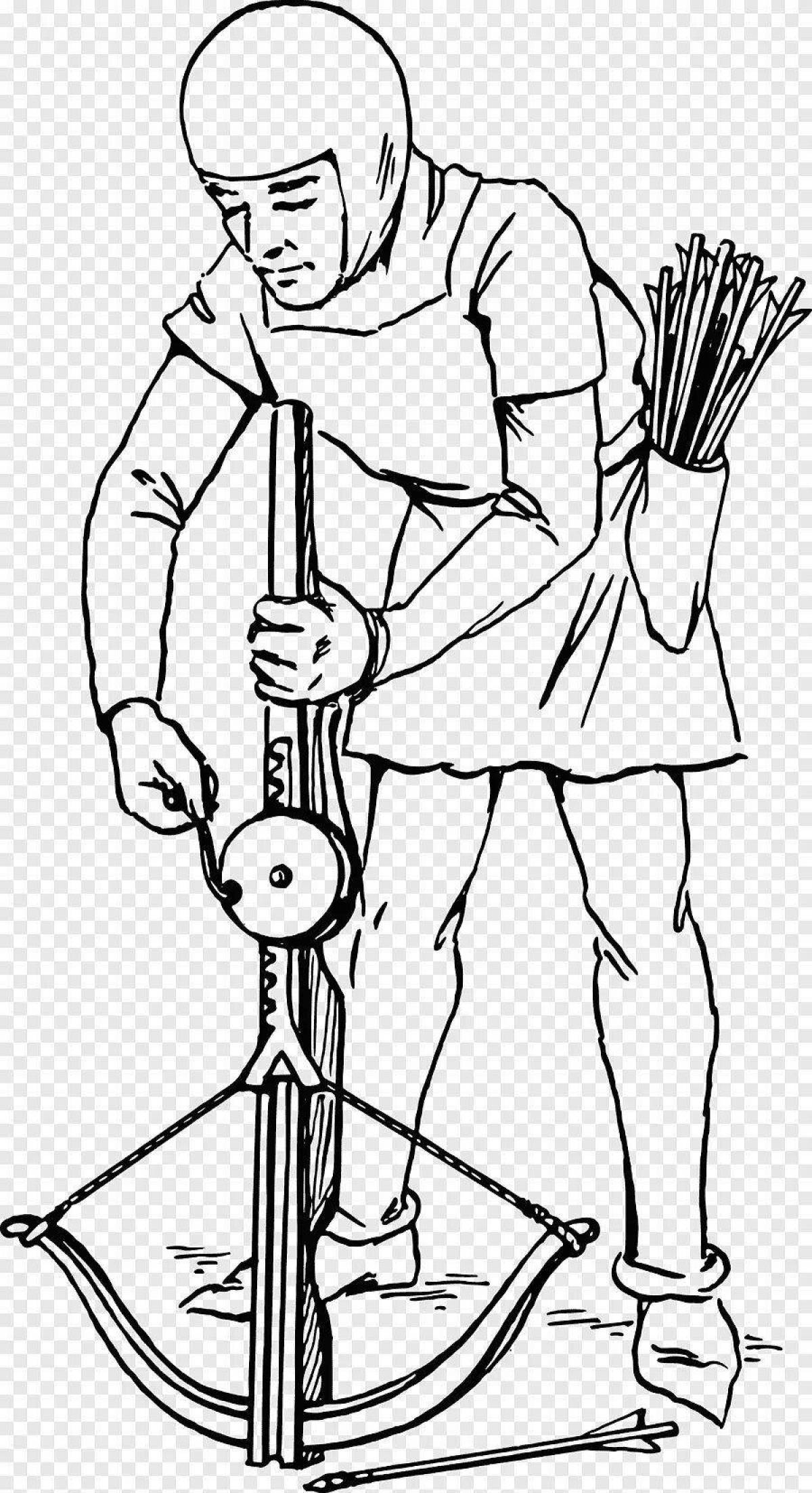 Amazing crossbow coloring page for kids