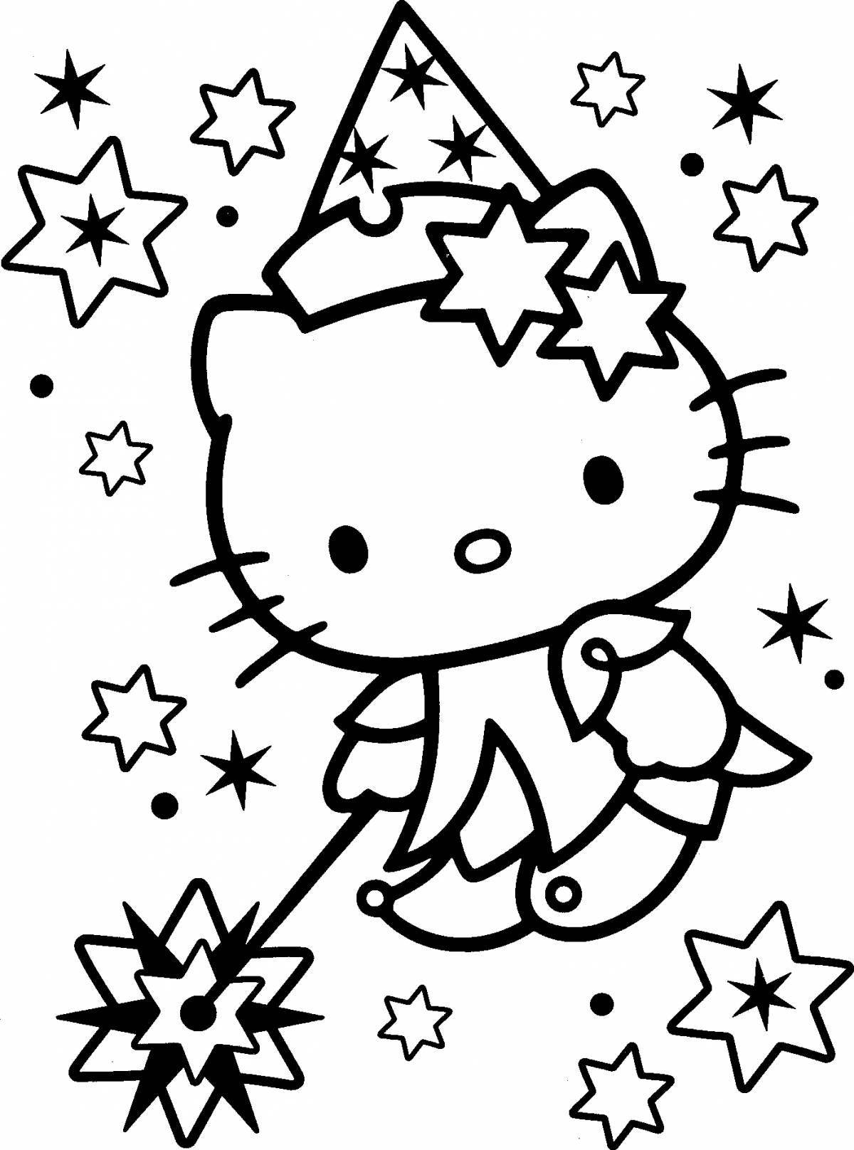 Ecstatic kitty new year coloring page