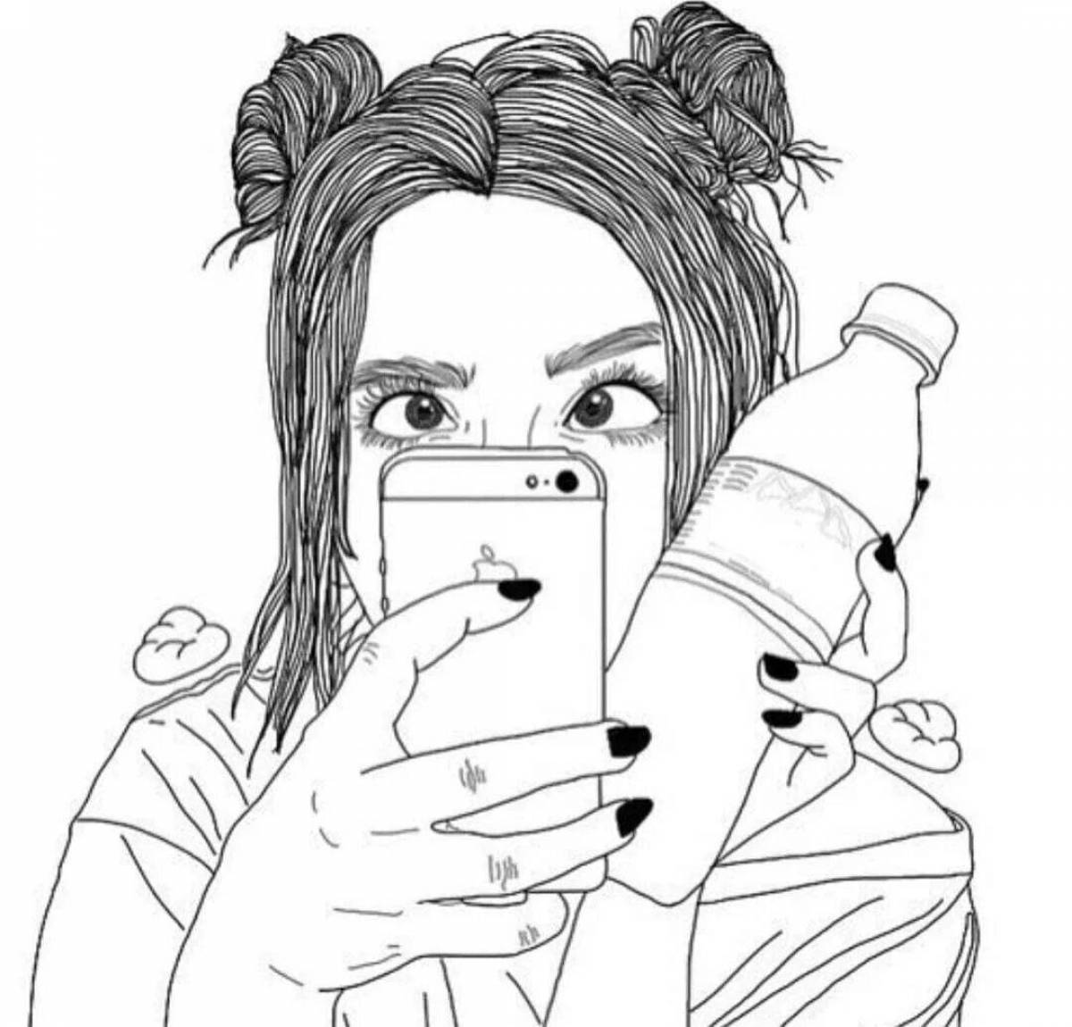 Fun coloring girl with phone