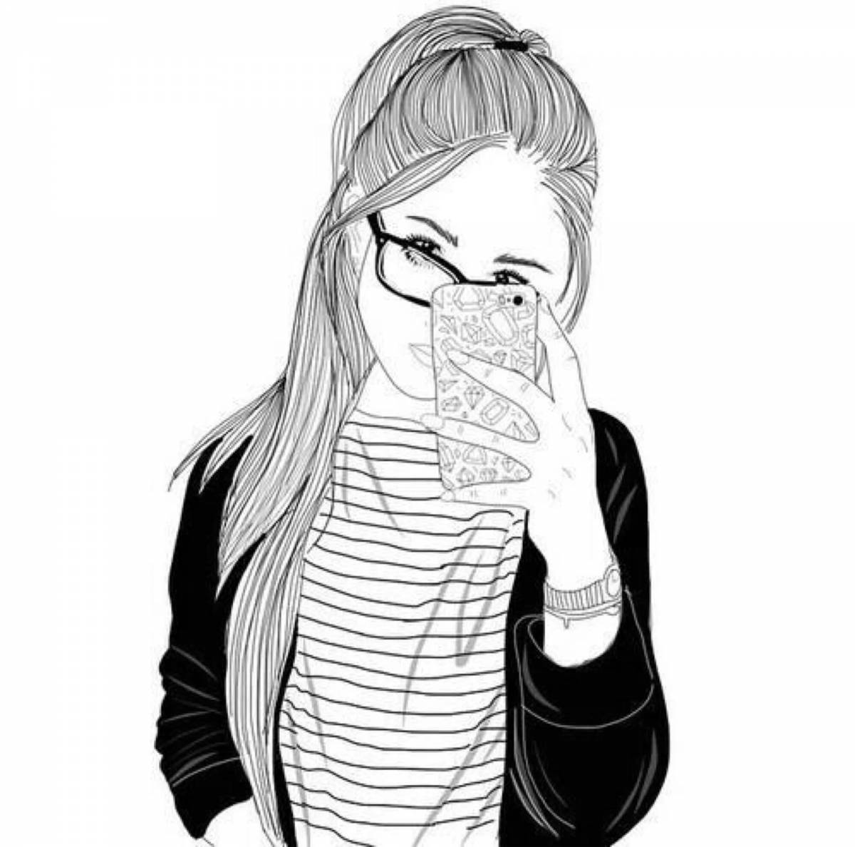 Анимированная раскраска девушка с телефоном