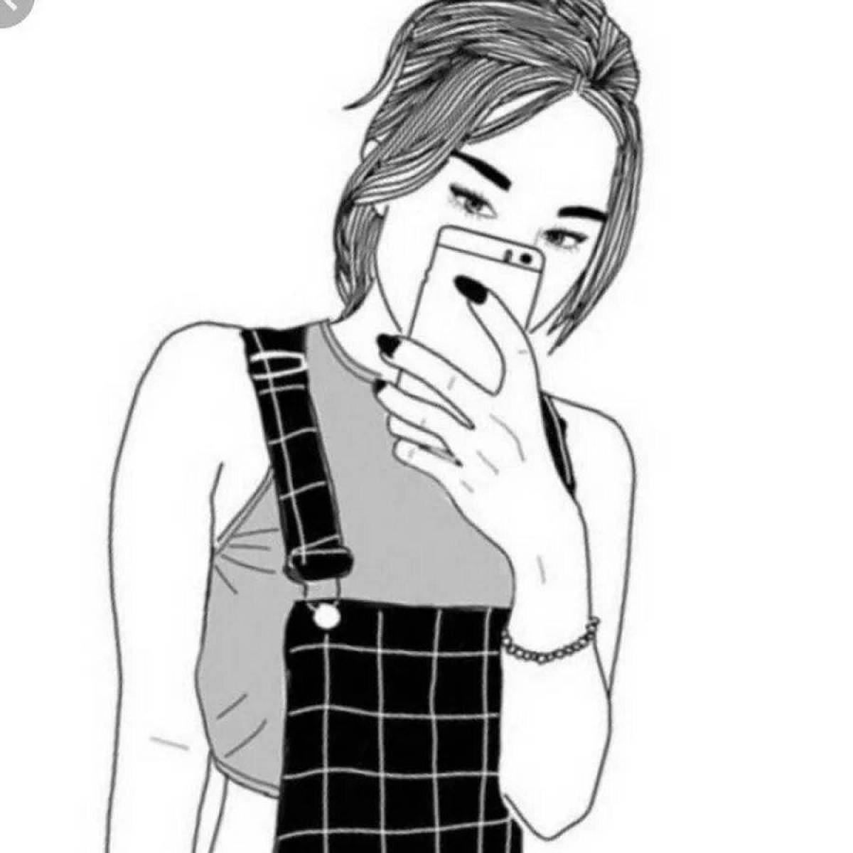 Fascinating coloring girl with a phone