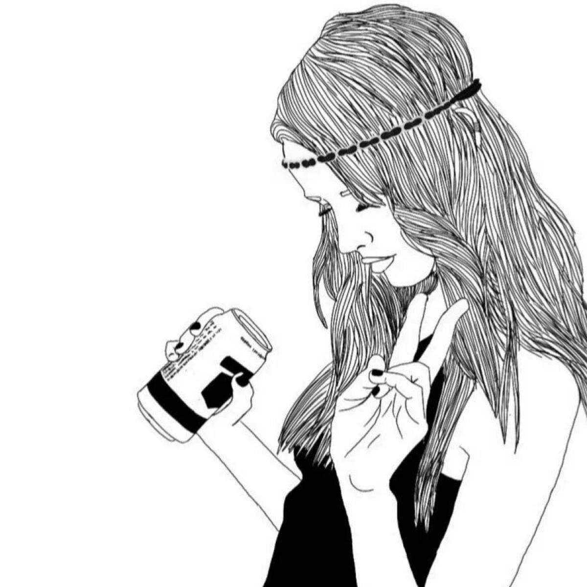 Violent coloring girl with phone