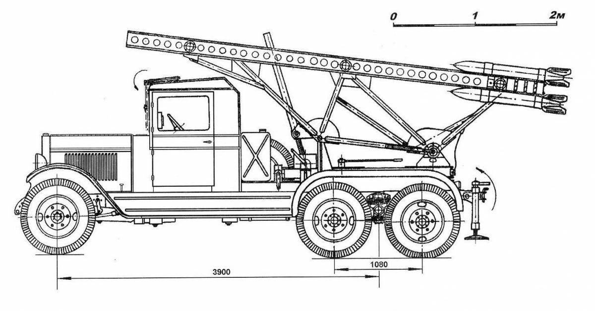 Раскраска Впечатляющая военная техника «катюша»