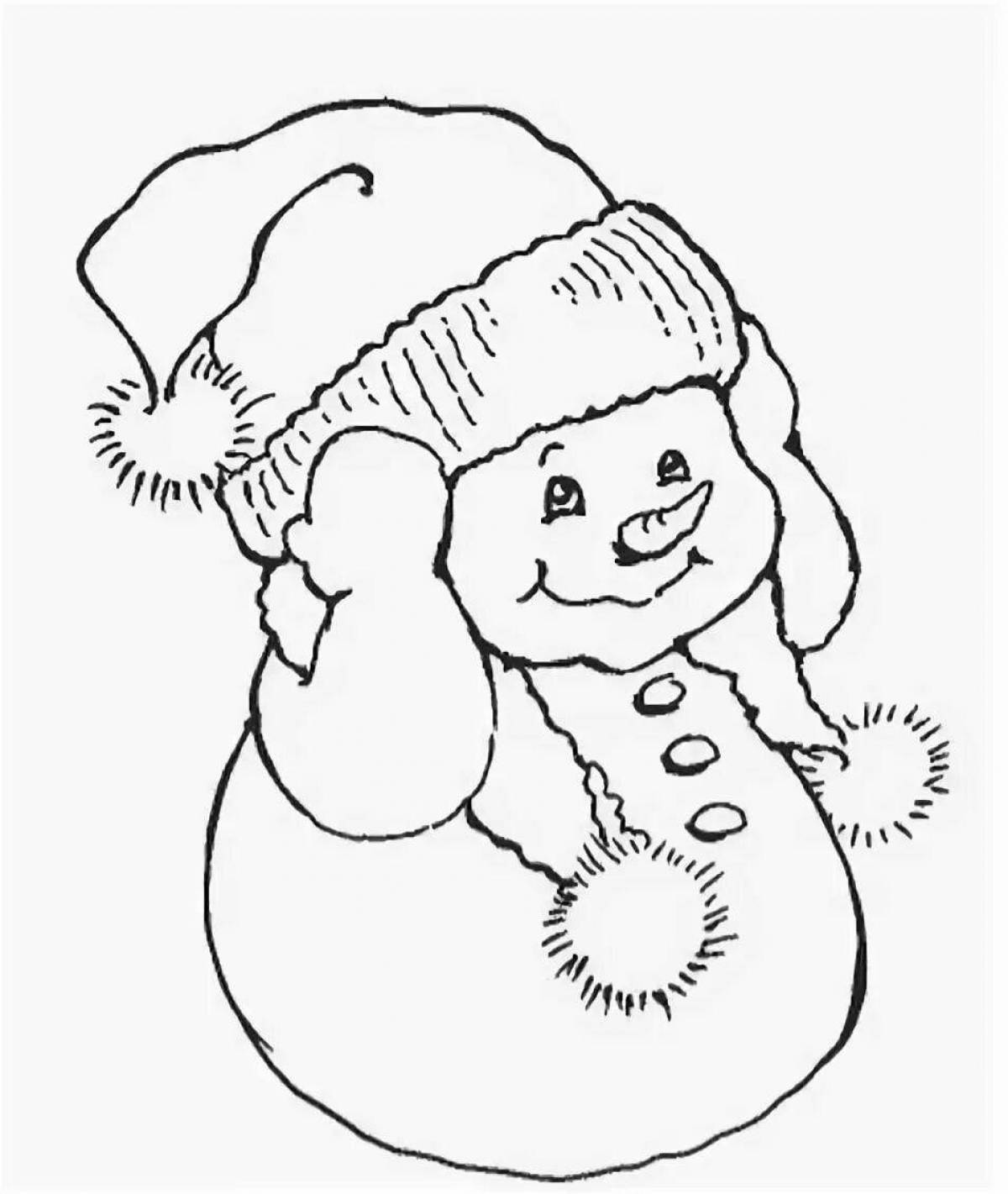 Красочная раскраска снеговик в шапке