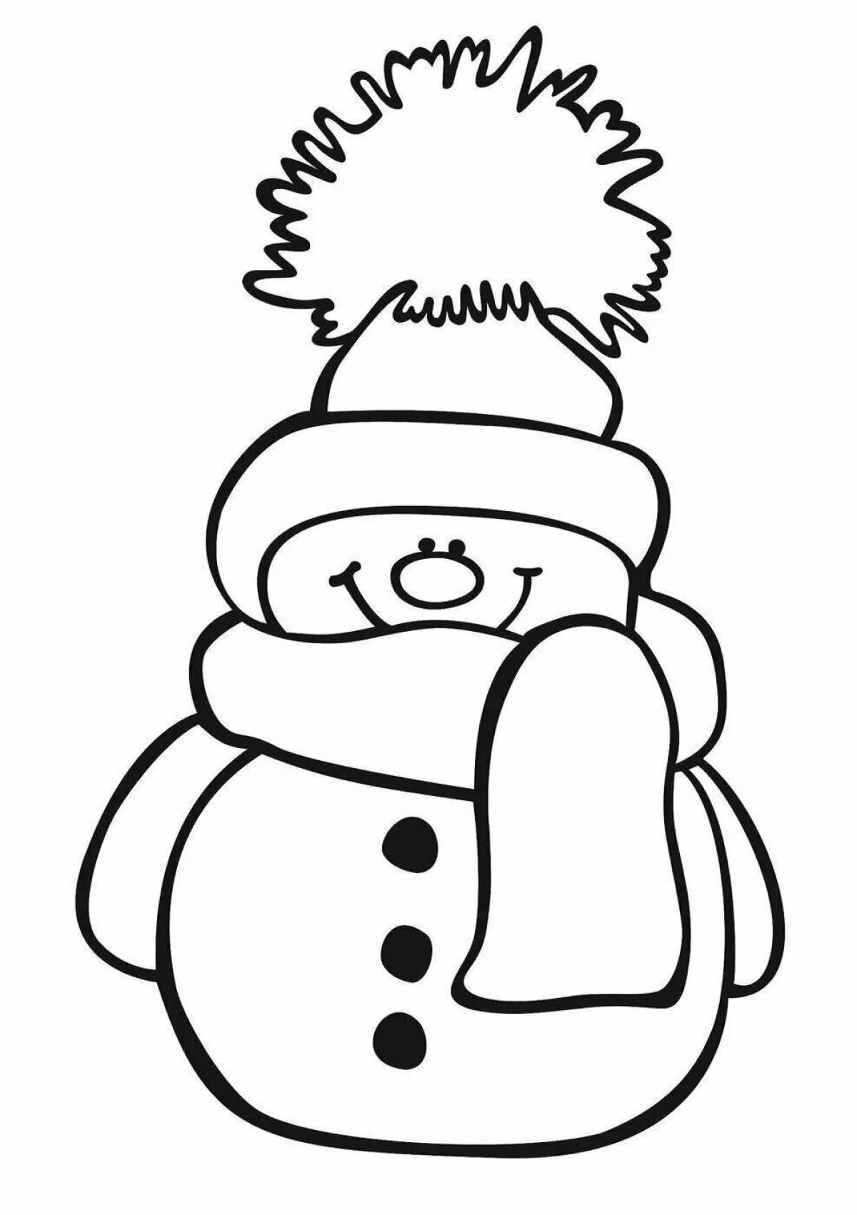 Милая раскраска снеговик в шапке