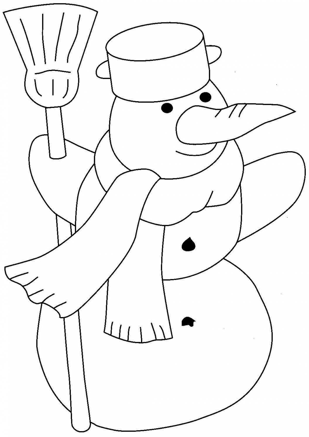Сверкающая раскраска снеговик в шапке