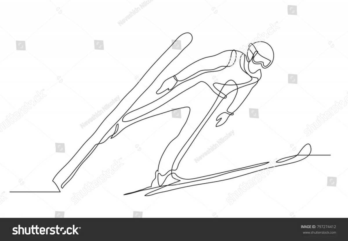 Majestic ski jumping coloring page