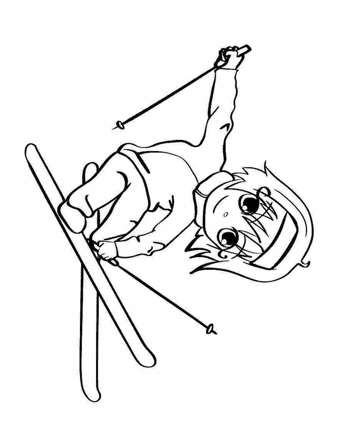 Coloring book exciting ski jumping