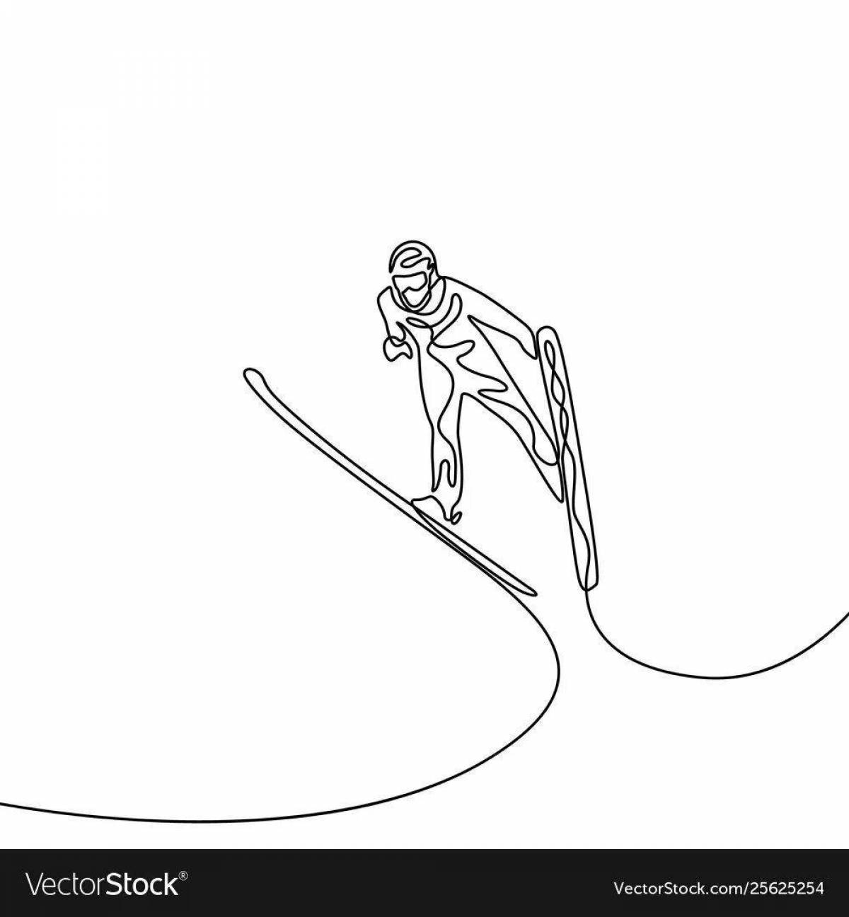 Colorful ski jumping coloring page