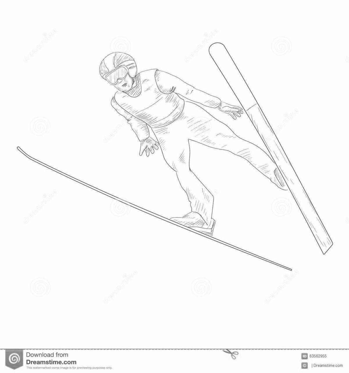 Shining ski jumping coloring page