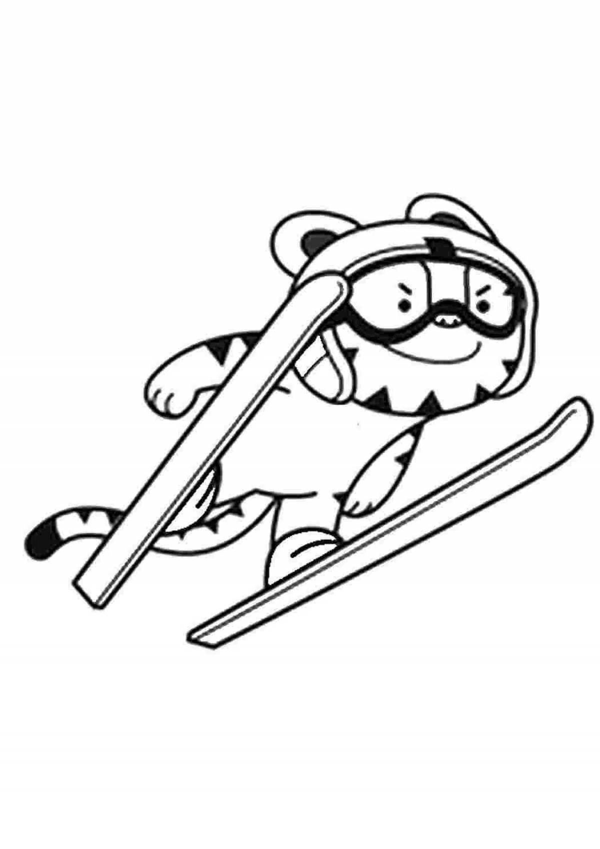 Comic ski jumping coloring book