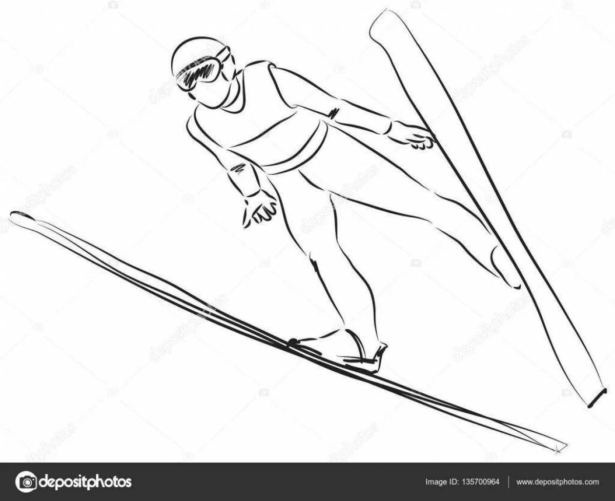 Elegant ski jump coloring book